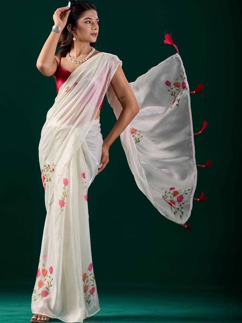 Floral Organza Designer Saree with blouse