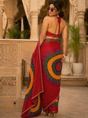 tie and dye embroidered poly georgette designer bandhani saree with blouse  7