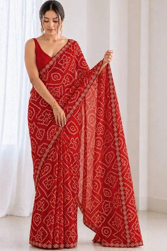 Bandhani Embroidered Poly Georgette Designer Bandhani Saree wtih blouse 