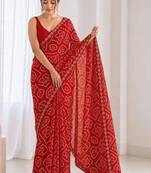 Bandhani Embroidered Poly Georgette Designer Bandhani Saree wtih blouse 