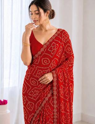 Bandhani Embroidered Poly Georgette Designer Bandhani Saree wtih blouse  2