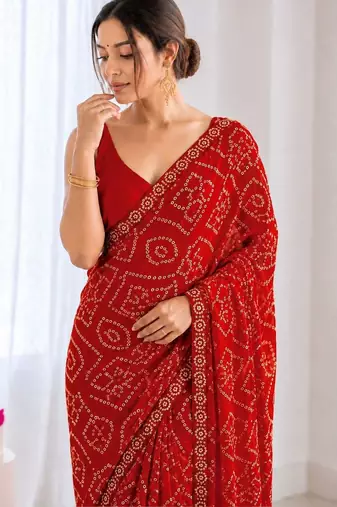 Bandhani Embroidered Poly Georgette Designer Bandhani Saree wtih blouse 
