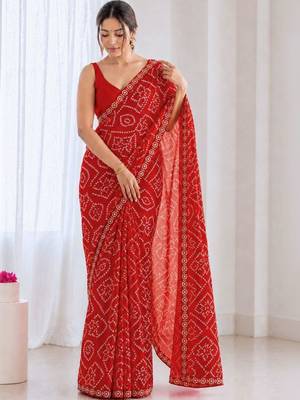 Bandhani Embroidered Poly Georgette Designer Bandhani Saree wtih blouse  3