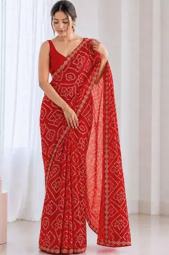 Bandhani Embroidered Poly Georgette Designer Bandhani Saree wtih blouse 
