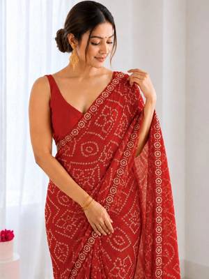 Bandhani Embroidered Poly Georgette Designer Bandhani Saree wtih blouse  4