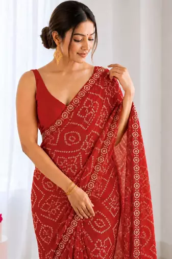 Bandhani Embroidered Poly Georgette Designer Bandhani Saree wtih blouse 
