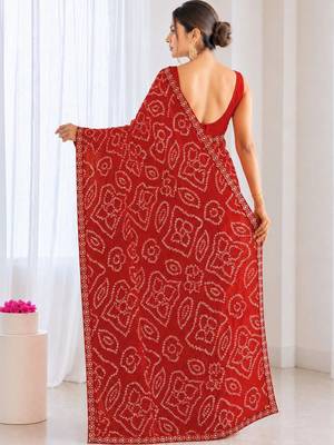 Bandhani Embroidered Poly Georgette Designer Bandhani Saree wtih blouse  5