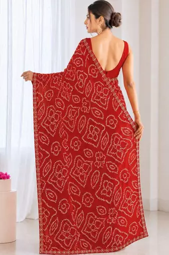 Bandhani Embroidered Poly Georgette Designer Bandhani Saree wtih blouse 