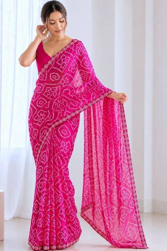 Bandhani Sequinned Poly Georgette Bandhani Saree with blouse