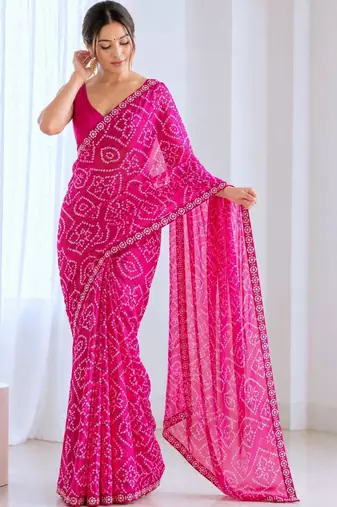 Bandhani Sequinned Poly Georgette Bandhani Saree with blouse