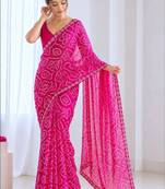 Bandhani Sequinned Poly Georgette Bandhani Saree with blouse