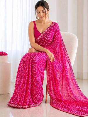 Bandhani Sequinned Poly Georgette Bandhani Saree with blouse 2
