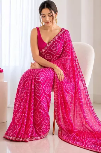Bandhani Sequinned Poly Georgette Bandhani Saree with blouse