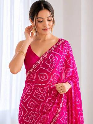 Bandhani Sequinned Poly Georgette Bandhani Saree with blouse 3