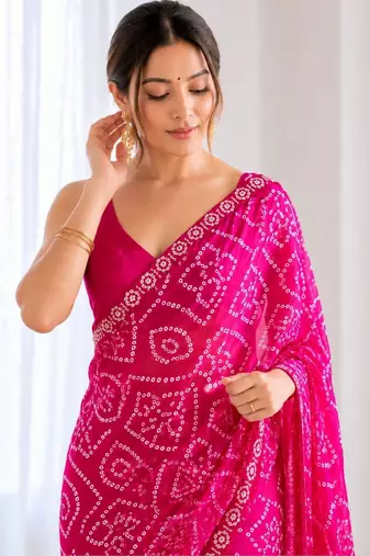 Bandhani Sequinned Poly Georgette Bandhani Saree with blouse
