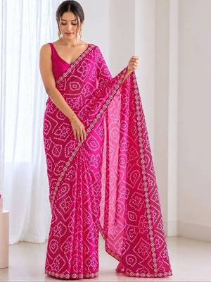 Bandhani Sequinned Poly Georgette Bandhani Saree with blouse 4