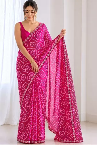 Bandhani Sequinned Poly Georgette Bandhani Saree with blouse