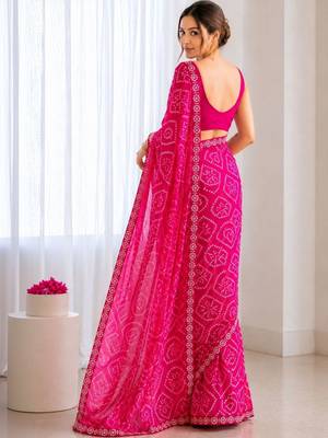 Bandhani Sequinned Poly Georgette Bandhani Saree with blouse 5