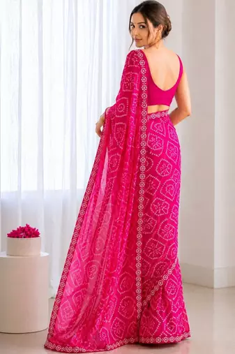 Bandhani Sequinned Poly Georgette Bandhani Saree with blouse