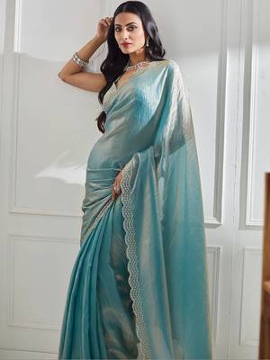 beads and stones silk blend saree with blouse 3