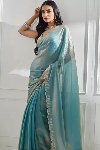 beads and stones silk blend saree with blouse