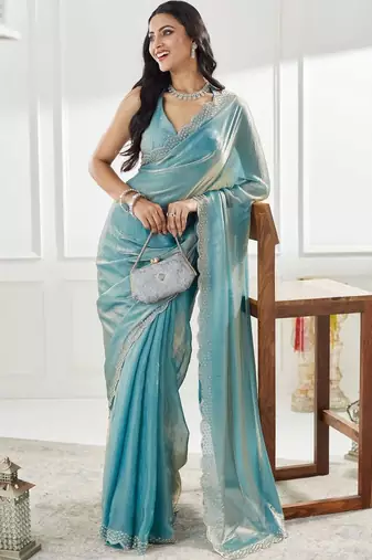 beads and stones silk blend saree with blouse