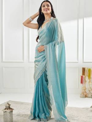 beads and stones silk blend saree with blouse 5