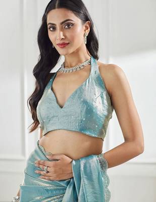 beads and stones silk blend saree with blouse 6
