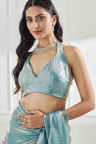 beads and stones silk blend saree with blouse