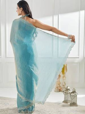 beads and stones silk blend saree with blouse 7