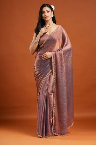 embellished beads and stones saree with blouse