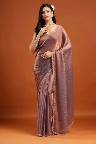 embellished beads and stones saree with blouse