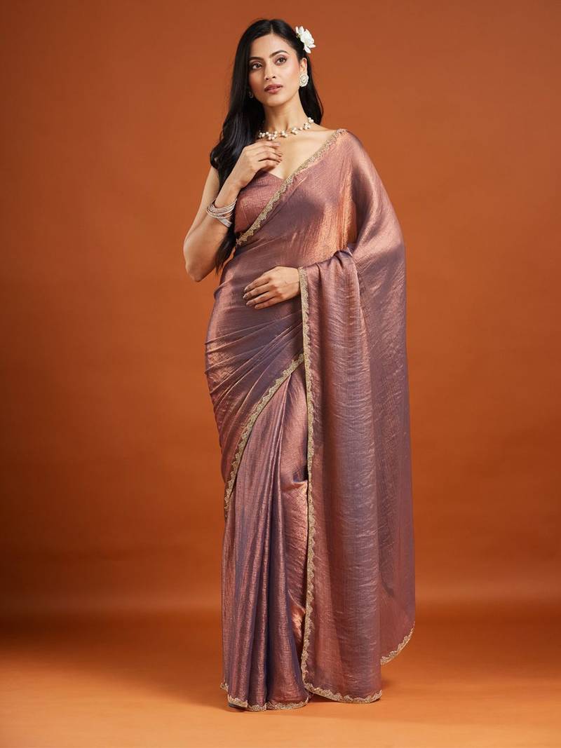 embellished beads and stones saree with blouse