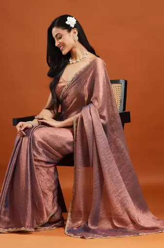 embellished beads and stones saree with blouse