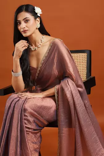 embellished beads and stones saree with blouse