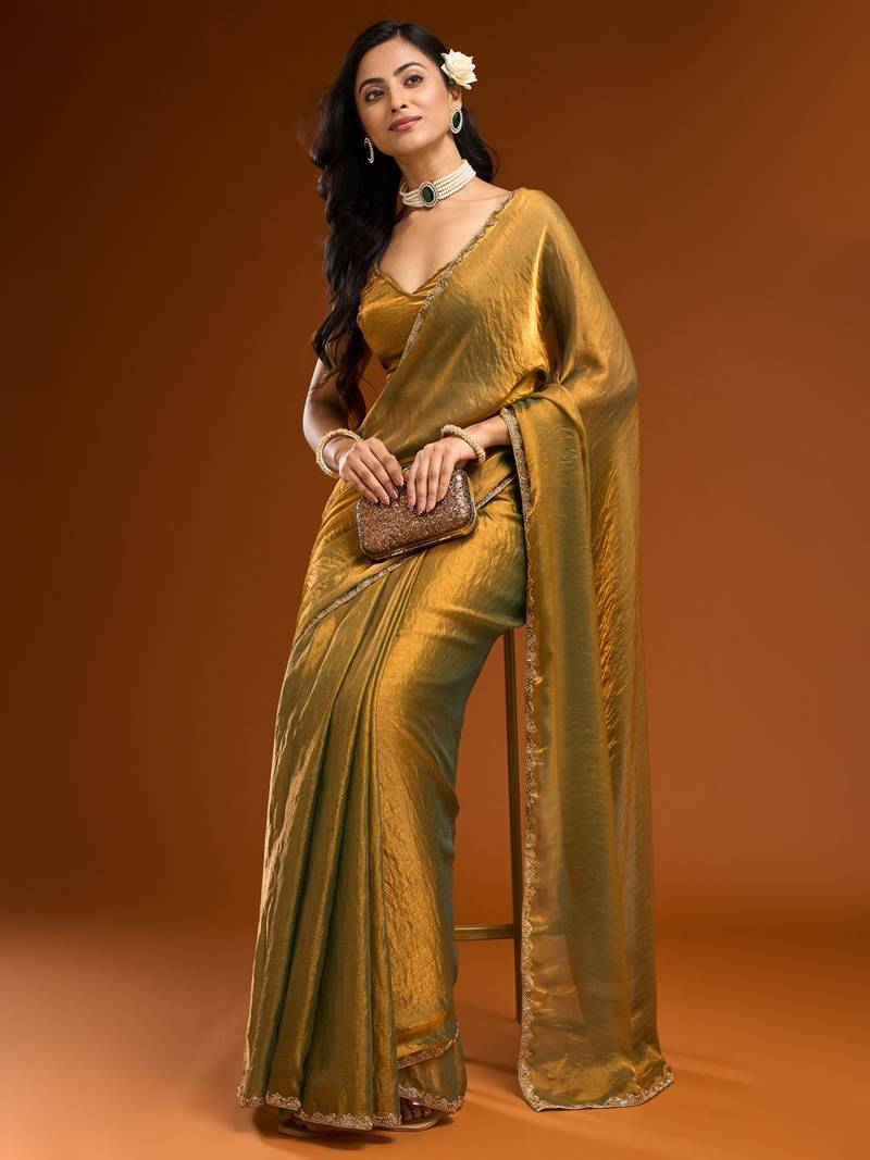 solid beads and stones saree with blouse 