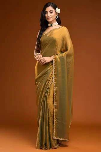 solid beads and stones saree with blouse 