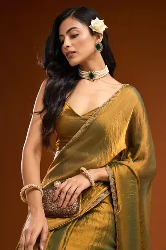 solid beads and stones saree with blouse 