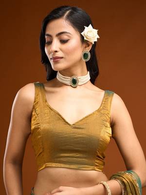 solid beads and stones saree with blouse  7