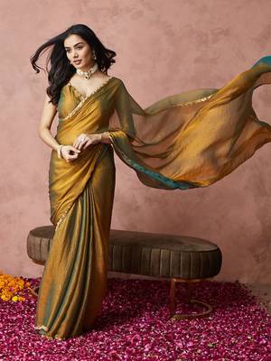 embroidered silk blend ready to wear saree with blouse  1