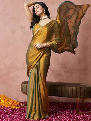 embroidered silk blend ready to wear saree with blouse  2