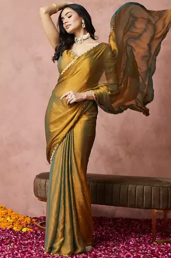 embroidered silk blend ready to wear saree with blouse 