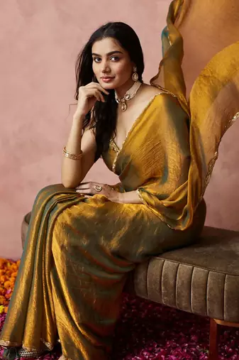 embroidered silk blend ready to wear saree with blouse 