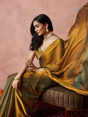 embroidered silk blend ready to wear saree with blouse  4