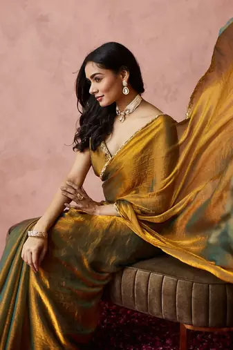 embroidered silk blend ready to wear saree with blouse 