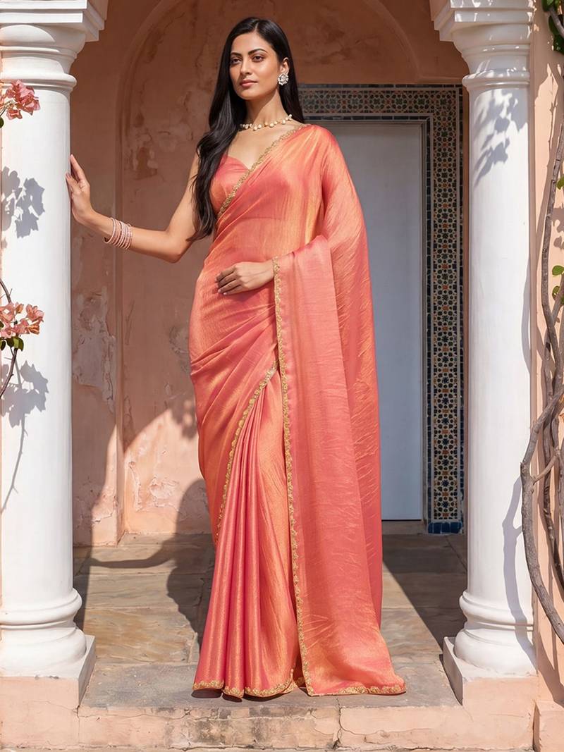 embellished beads and stones saree with blouse 