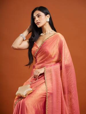 embellished beads and stones saree with blouse  5