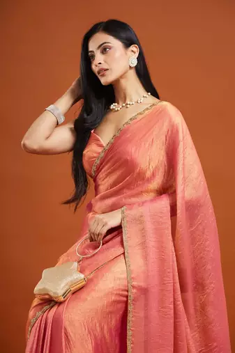 embellished beads and stones saree with blouse 