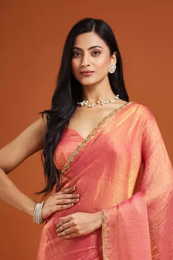 embellished beads and stones saree with blouse 