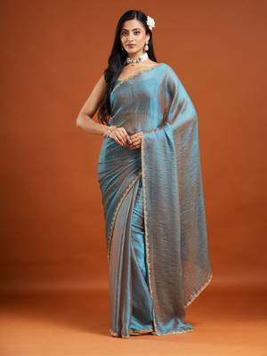 solid embellished beads and stones silk blend saree with blouse  1